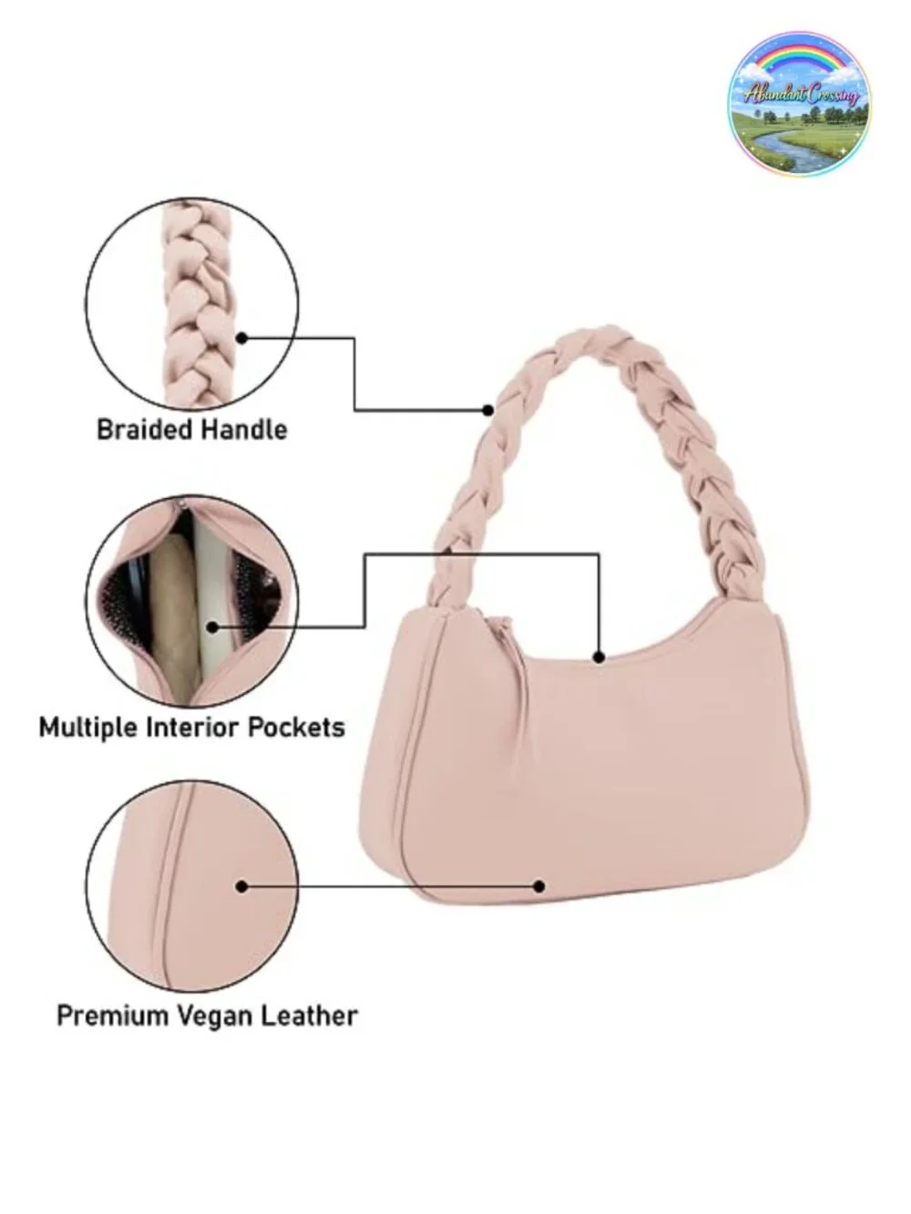 Faux Leather Hobo Tote Women's Handbag Braided Top Handle Vegan Leather